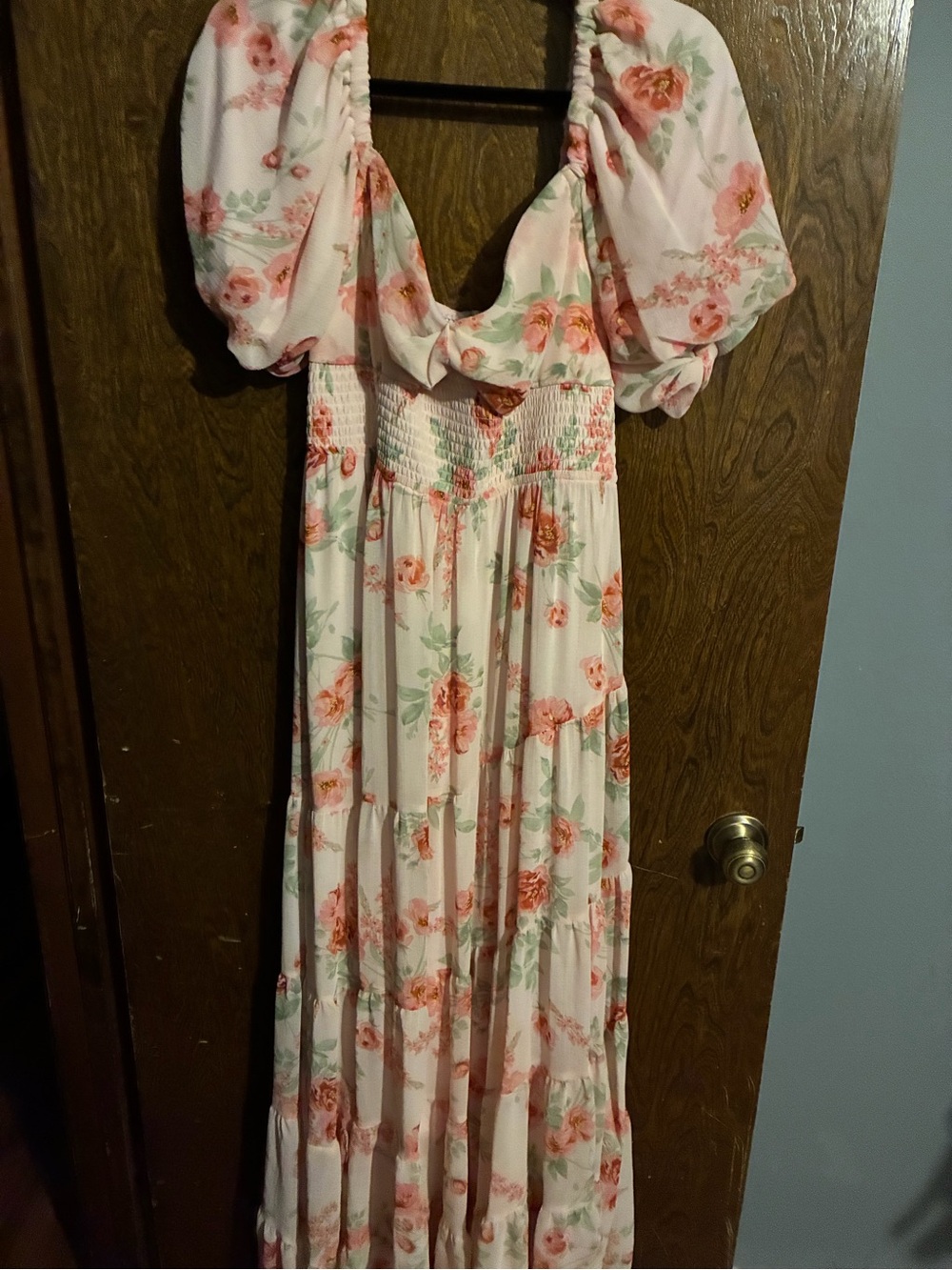 Altar'd State Pink Floral Puff-Sleeve Maxi Dress